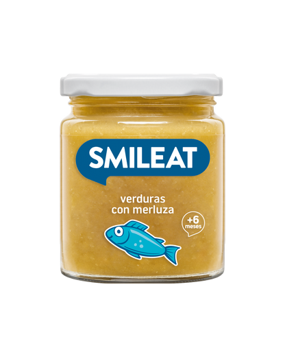 Tarrito SMILEAT para bebes a partir de 6 meses de verduras con merluza