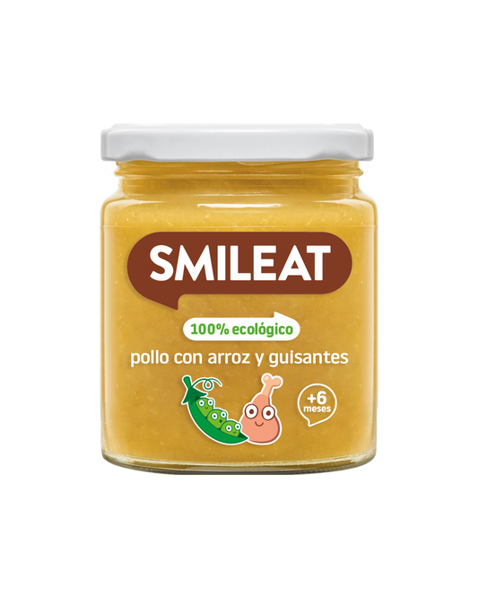 Tarrito 100% ecológico para bebes a partir de 6 meses de pollo con arroz y guisantes
