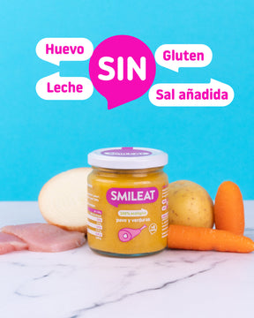 Tarrito ecológico Smileat de pavo con verduras con ingredientes reales para bebé y receta pensada para alimentación complementaria
