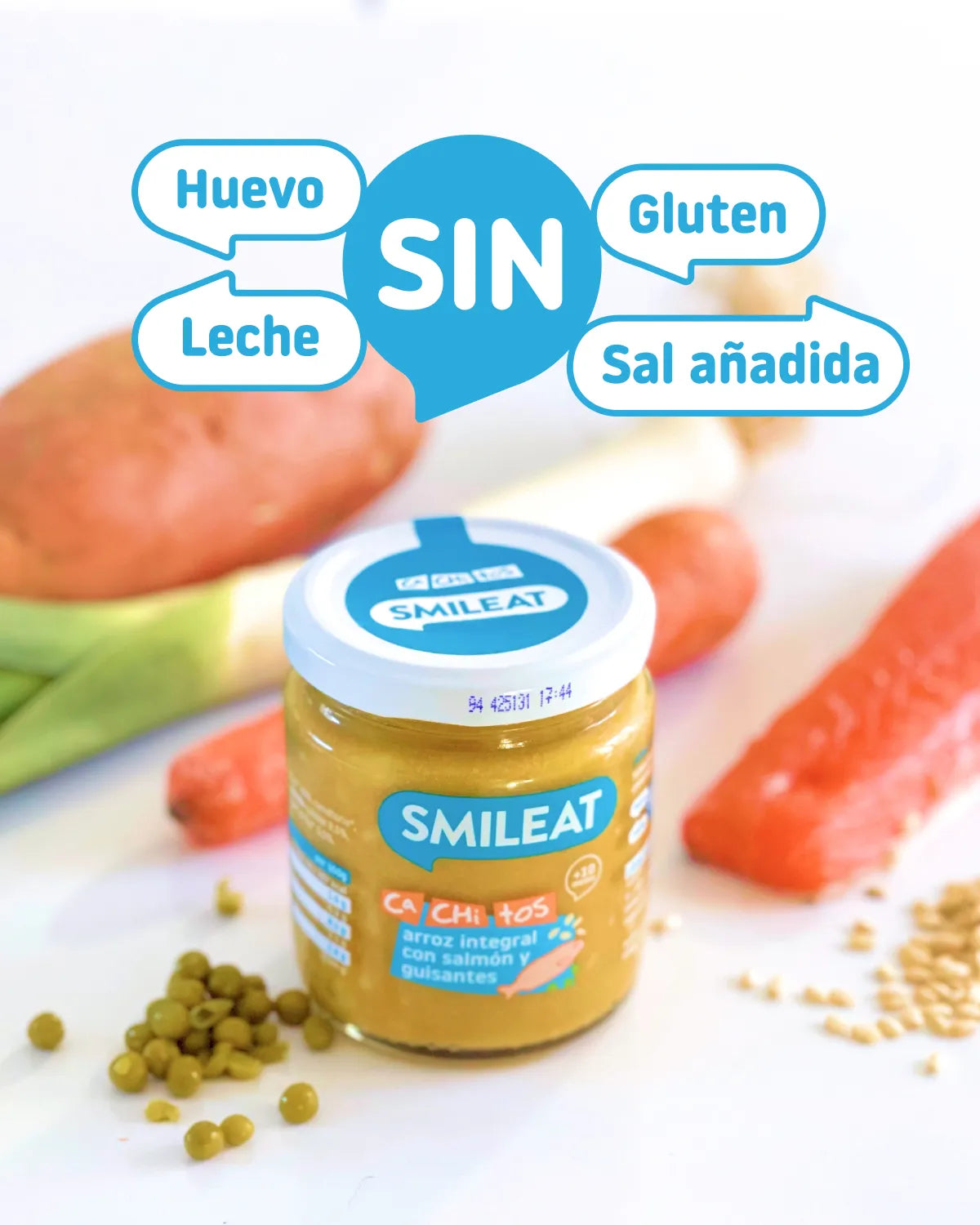 Tarrito de salmón y arroz integral para bebes a partir de 8 meses sin gluten ni azúcar añadida
