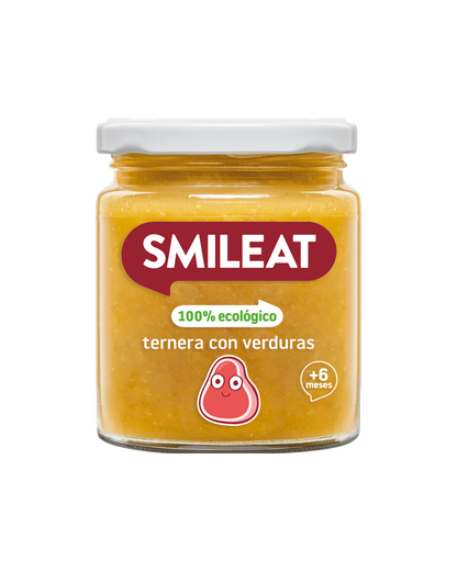 Tarrito SMILEAT 100% ecológico de ternera con verduras para bebes a partir de 6 meses