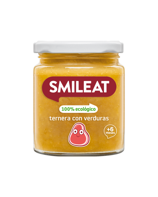 Tarrito SMILEAT 100% ecológico de ternera con verduras para bebes a partir de 6 meses