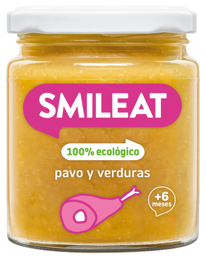 Organic baby food jar for babies 6 months and older, featuring turkey and vegetables