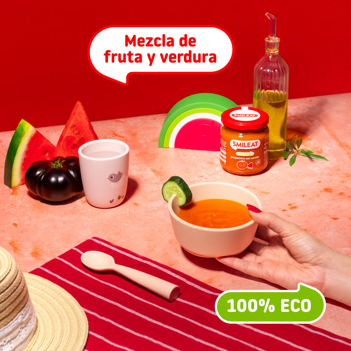 Small jar of watermelon gazpacho