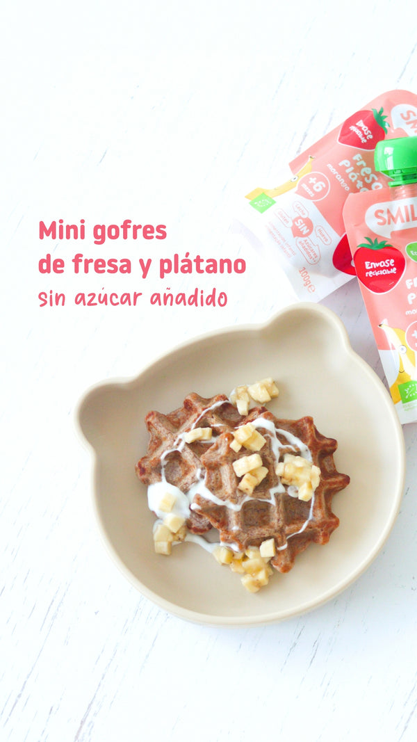 Receta de mini gofres de fresa y plátano sin azúcar añadido