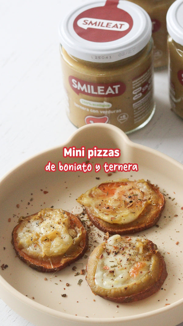 Receta mini pizzas de boniato y ternera sin sal añadida para bebes  a partir de 6 meses