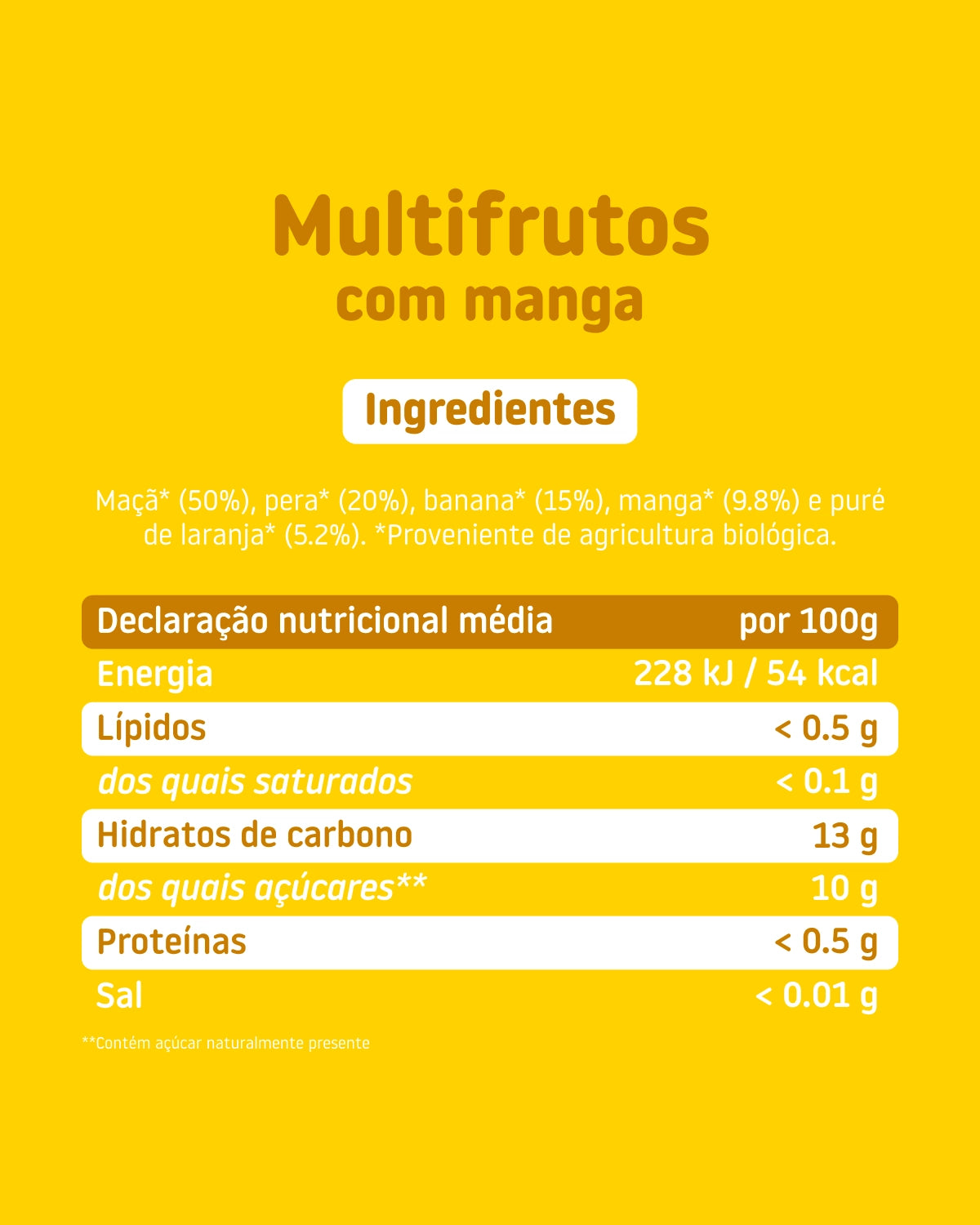 Boião de multifrutos com manga ingredientes