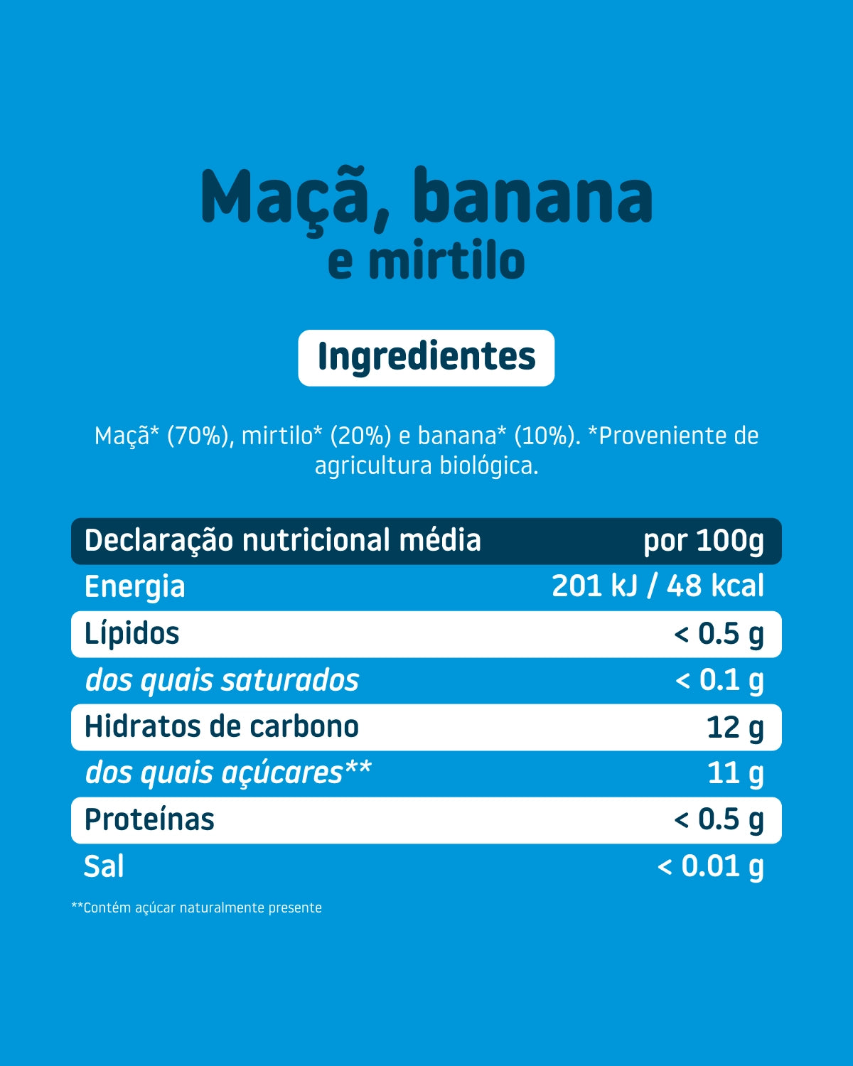 Boião de maçã, banana e mirtilo