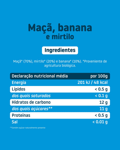 Boião de maçã, banana e mirtilo