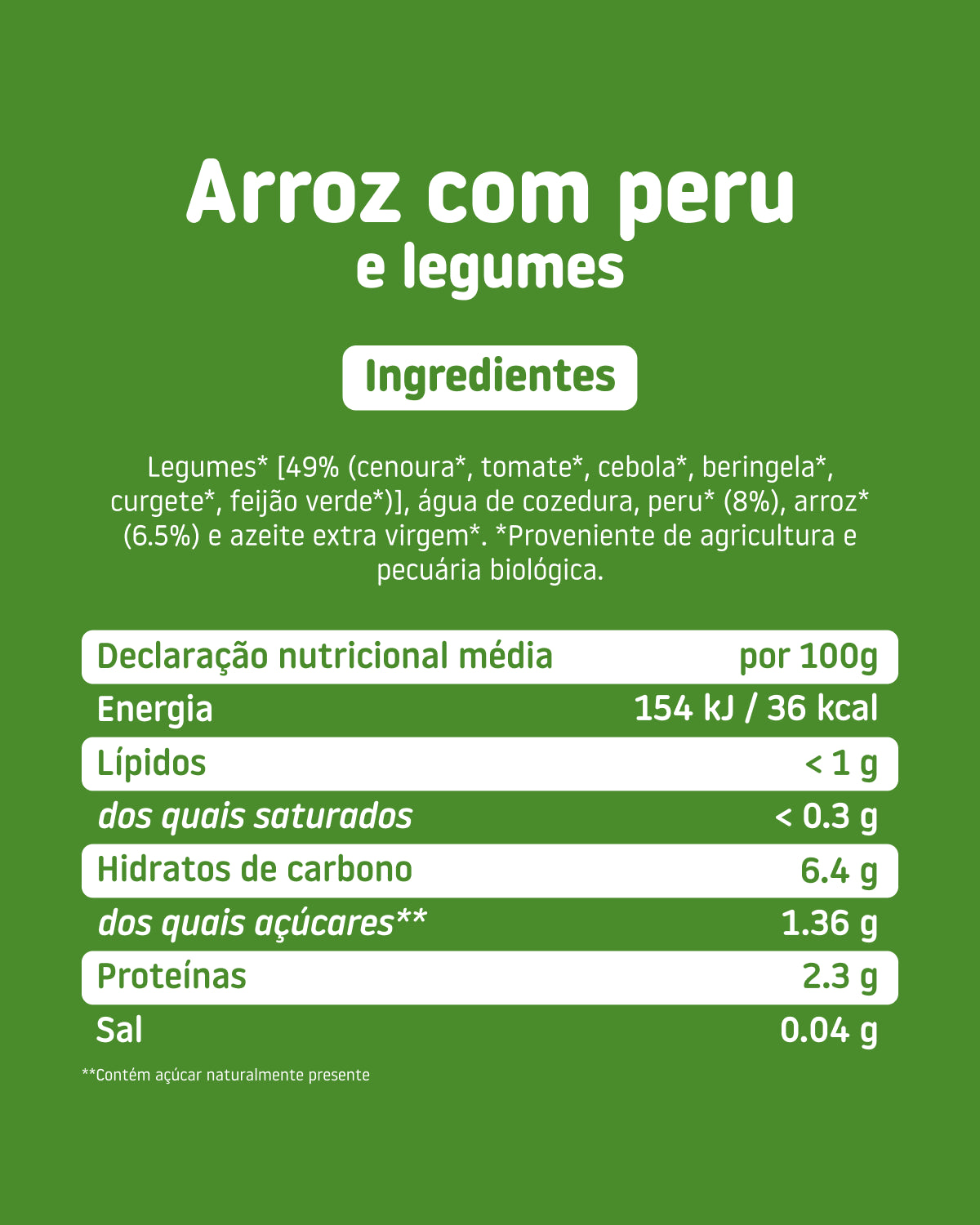 Ingredientes Boião de arroz com peru e legumes