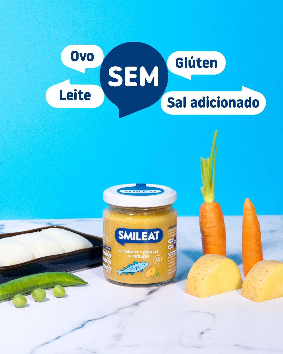 Boião de bacalhau com batatas e legumes Sem glúten, Sem leite, Sem ovo