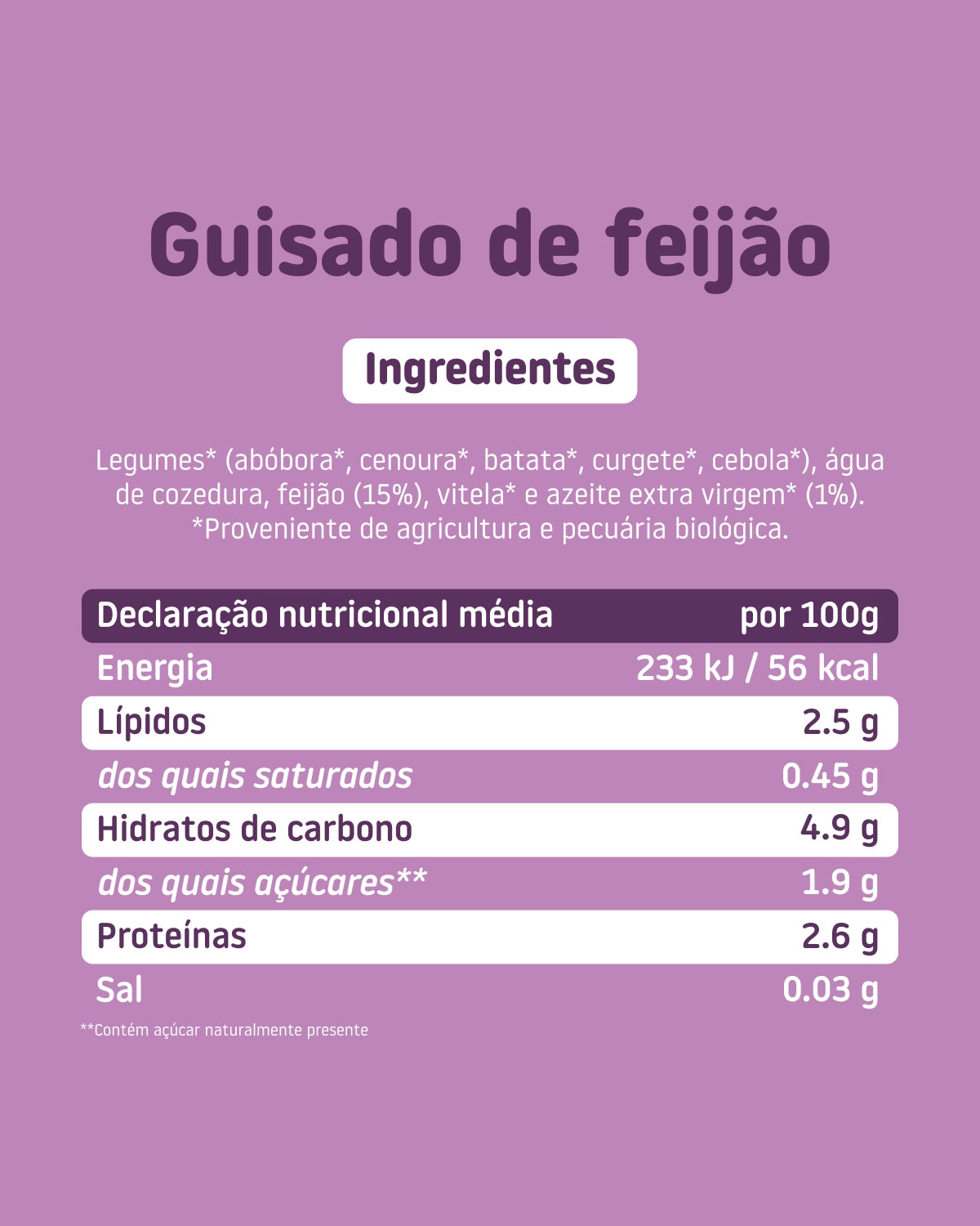 Boião de guisado de feijão Delicioso purê de legumes e feijões. Natural e sem adição de açúcares ou sal.