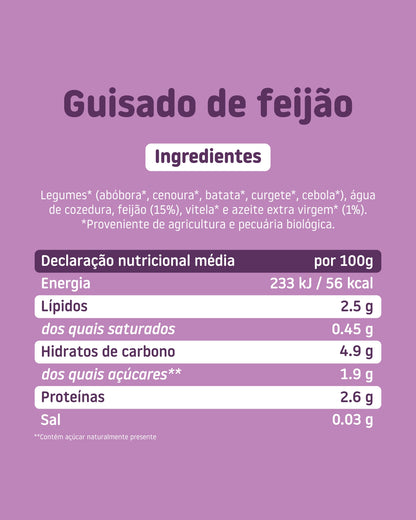 Boião de guisado de feijão Delicioso purê de legumes e feijões. Natural e sem adição de açúcares ou sal.