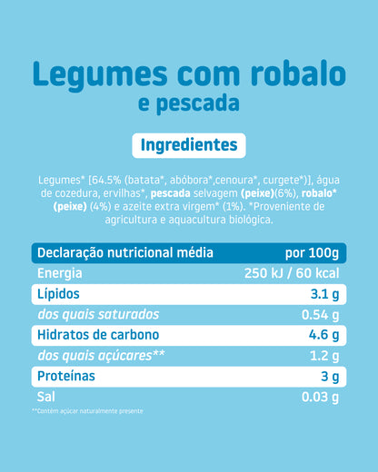 Legumes com robalo e pescada ingredientes