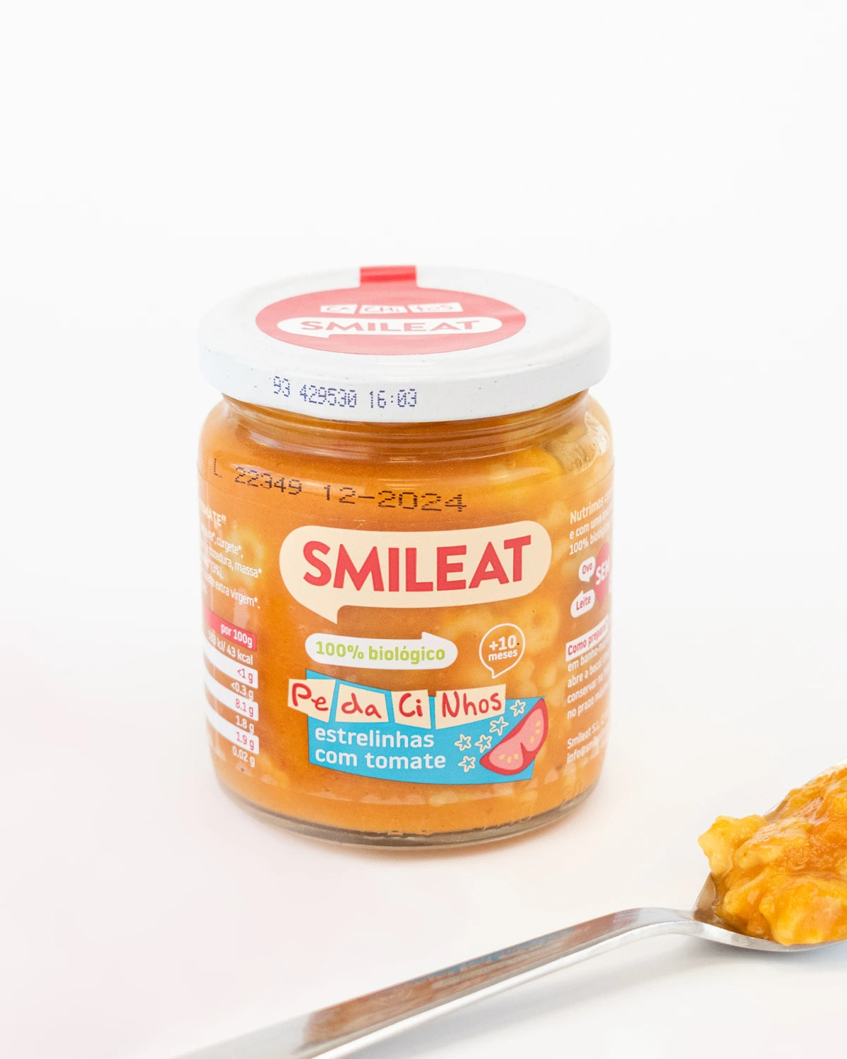 Boiões de PE-DA-CI-NHOS estrelinhas com tomate Delicioso e com a textura ideal para a introdução de sólidos.