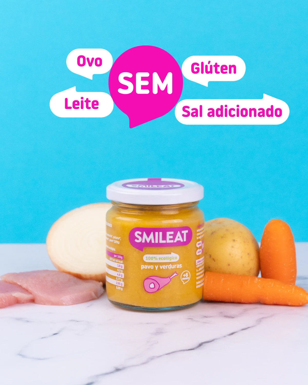 Boião de legumes com peru Sem glúten, Sem leite, Sem ovo, Sem sal adicionado