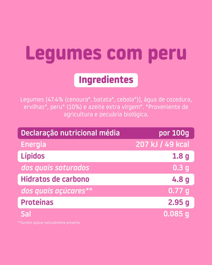 Puré de vários legumes com peru.
