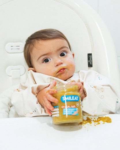 Boiões de PE-DA-CI-NHOS arroz integral com salmão e ervilhas