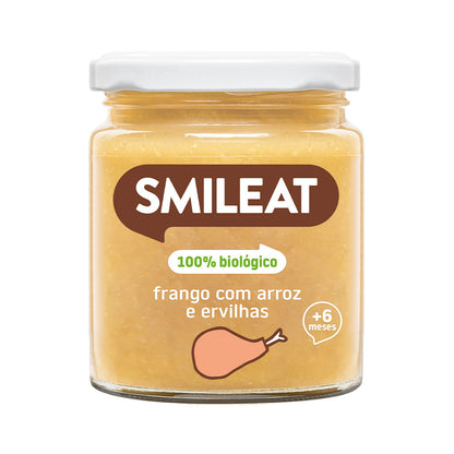 boião de frango com arroz e ervilhas