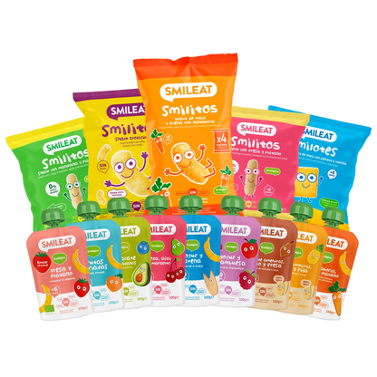 Pack de bolsitas de frutas y snacks para la merienda sin azúcar añadido a partir de 8 meses