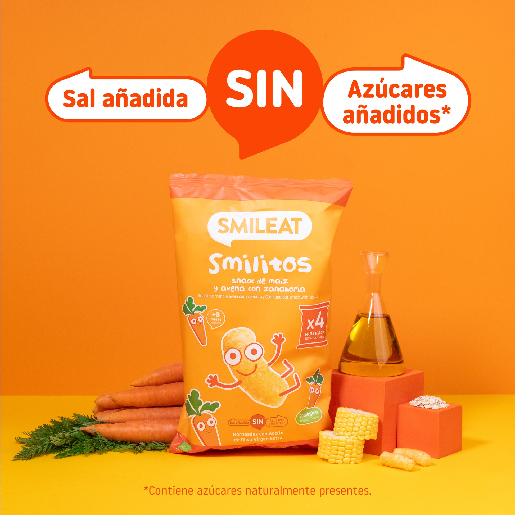 Alérgenos del pack smilitos de maíz, avenay zanahoria ideal para llevar a todos lados como merienda o Snack