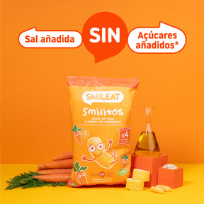 Allergens in the Smilitos pack of corn, oatmeal, and carrot, ideal for taking everywhere as a snack.