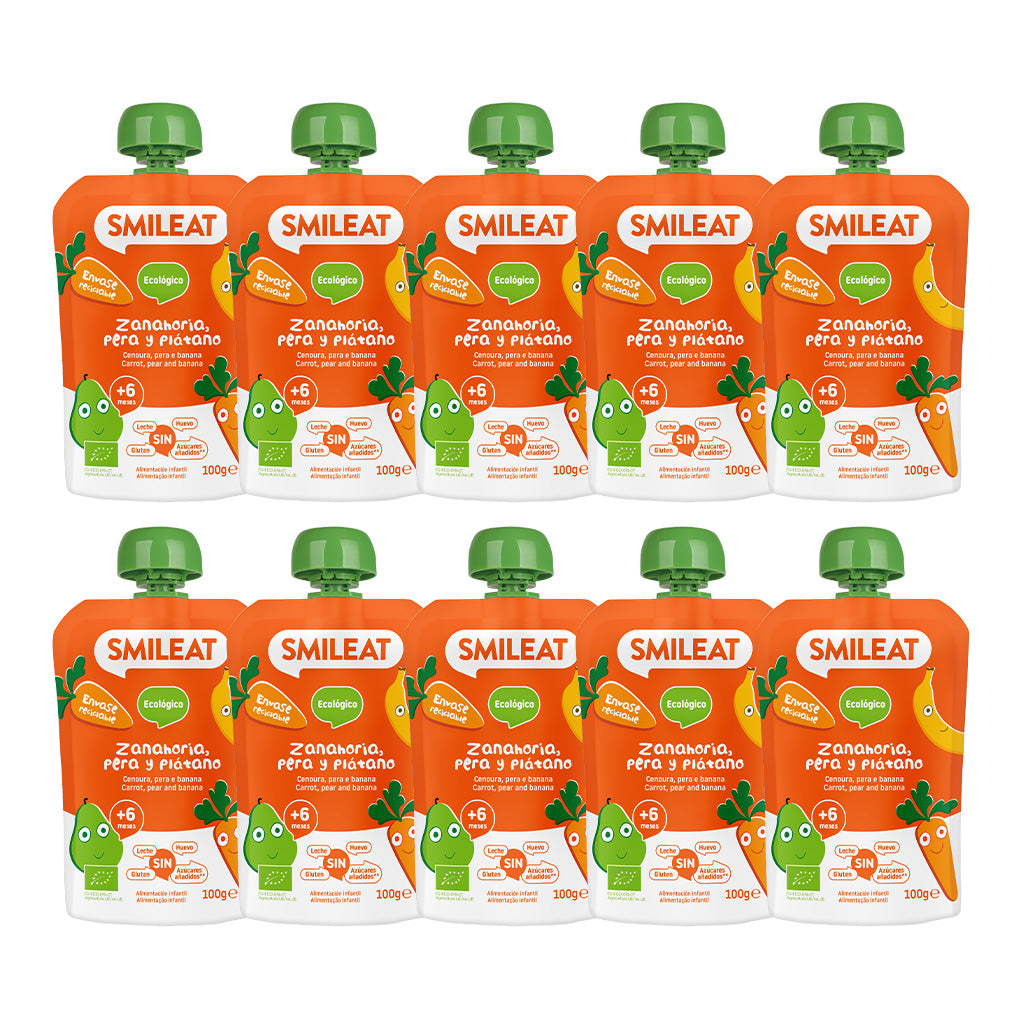 Pack of 10 carrot, pear, and banana pouches