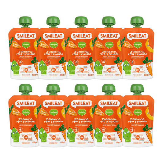Pack of 10 carrot, pear, and banana pouches