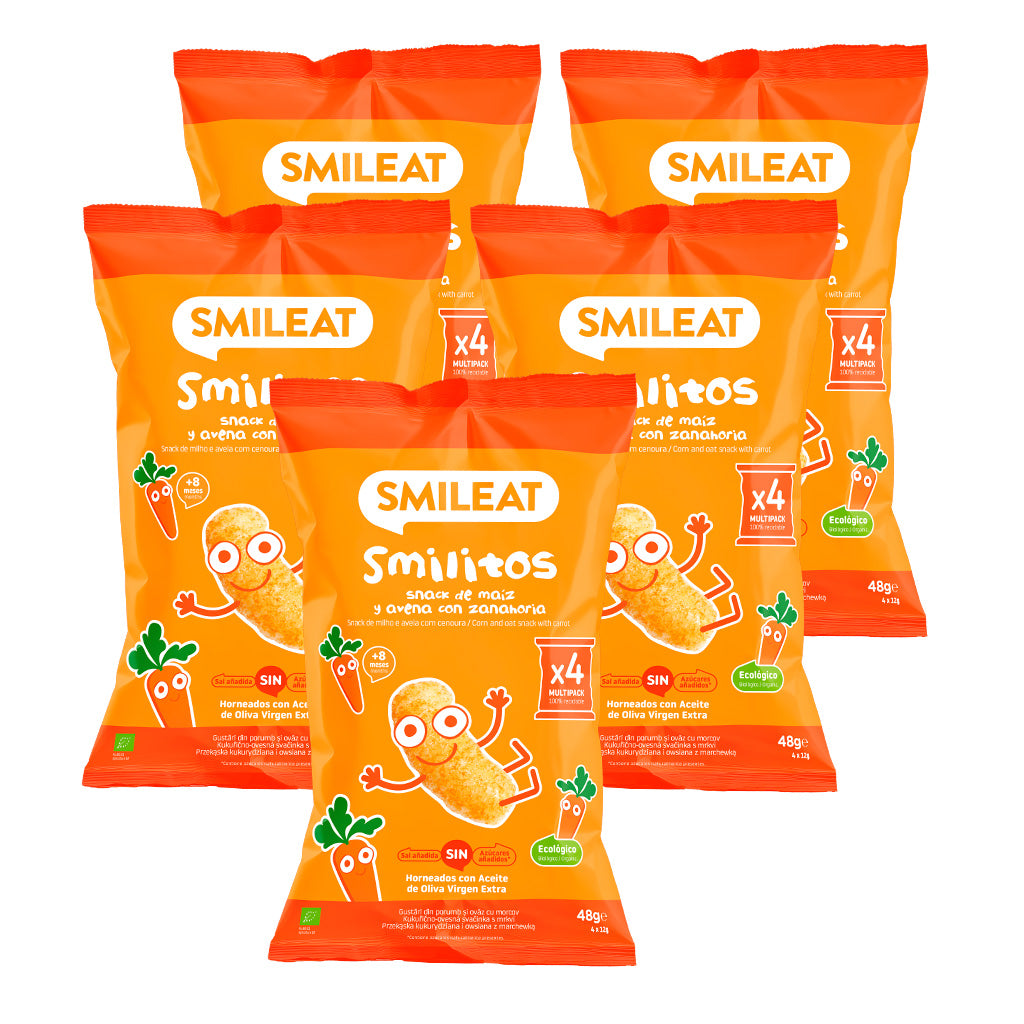 Pack of 5 corn, oat, and carrot smilitos for a snack anywhere
