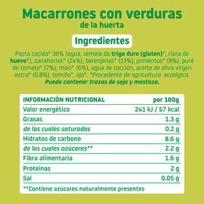 Ingredients for macaroni with vegetables for children, without preservatives