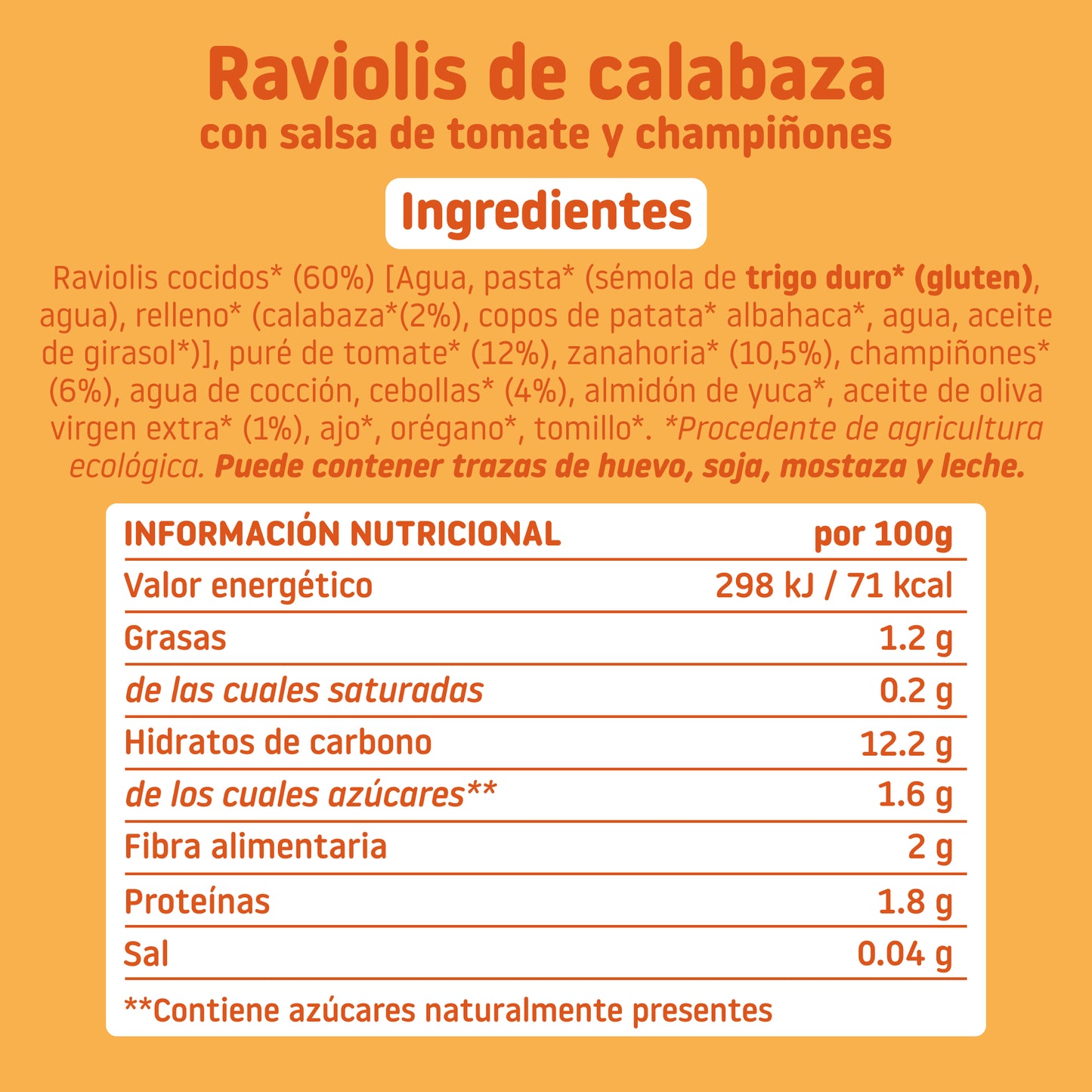 ingredientes de pasta preparada para niños sin conservantes con salsa de tomate
