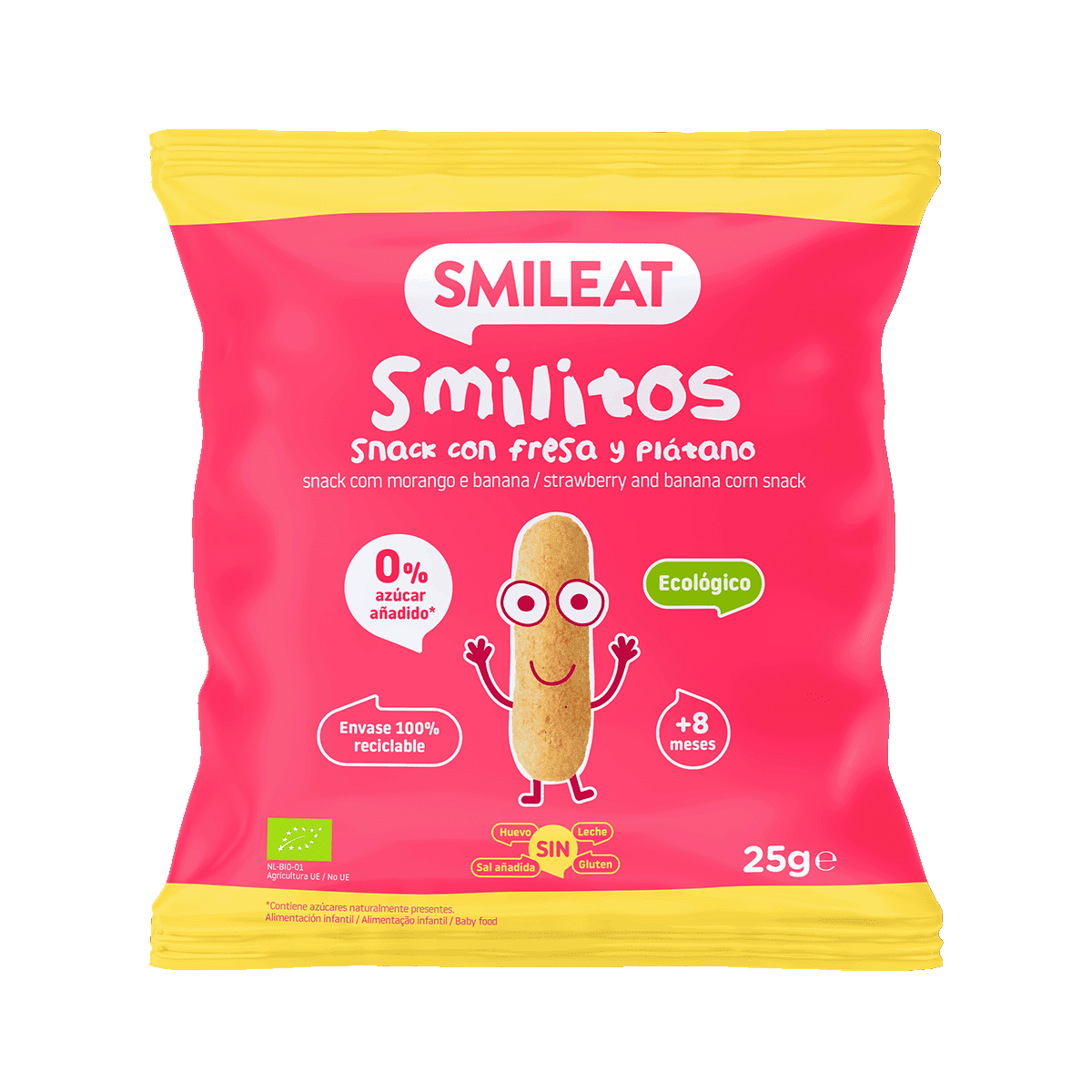 Snacks con fresa y plátano ecológico para bebes a partir de 8 meses