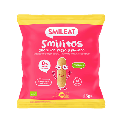 Snacks con fresa y plátano ecológico para bebes a partir de 8 meses