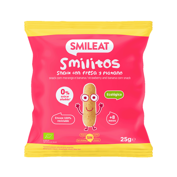 Snacks con fresa y plátano ecológico para bebes a partir de 8 meses