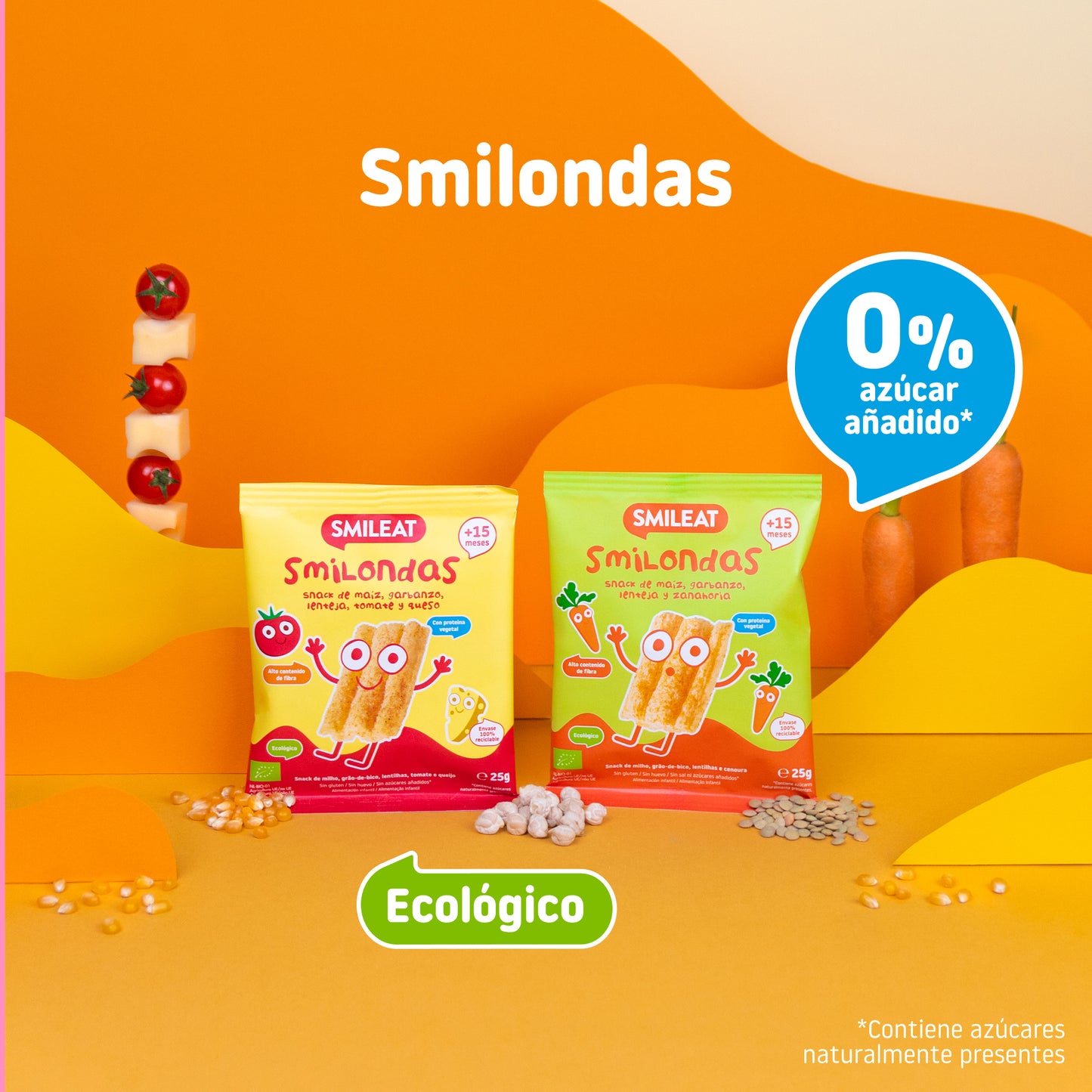 Empaques de snacks de maíz sin azúcar añadido