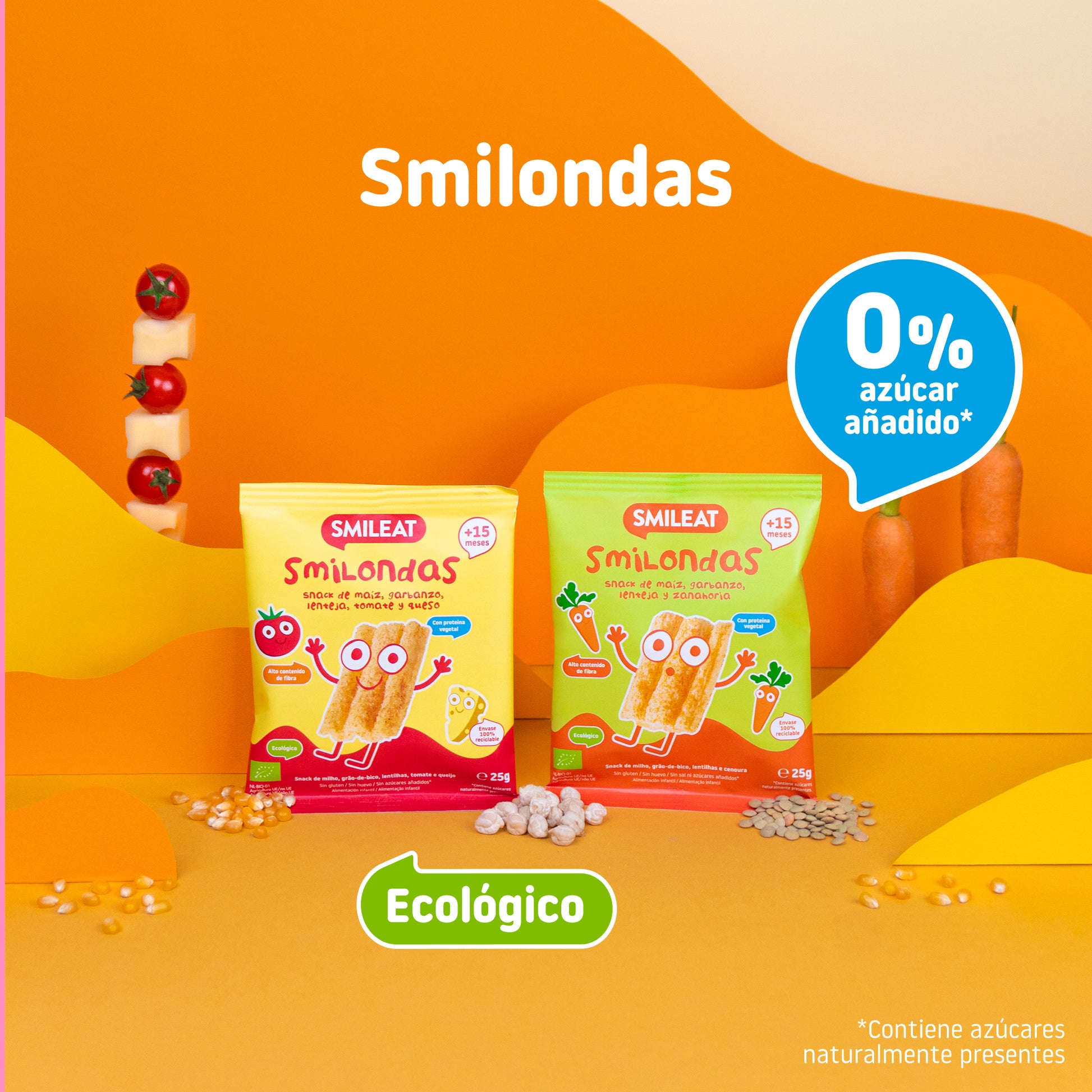 Empaques de snacks de maíz sin azúcar añadido