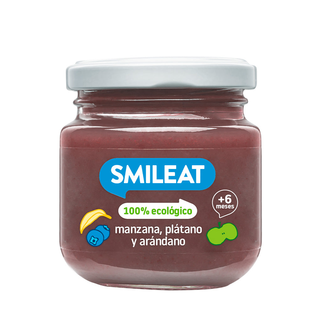 Tarrito de manzana, plátano y arándano para bebes a partir de 6 meses