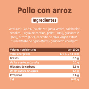 Ingredients and nutritional table of organic chicken potato pie