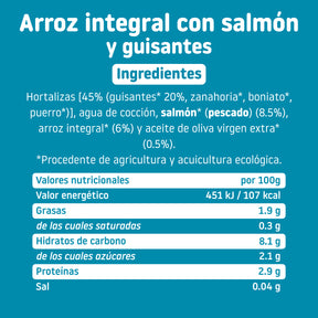 Tarrito de arroz integral con salmón ingredientes