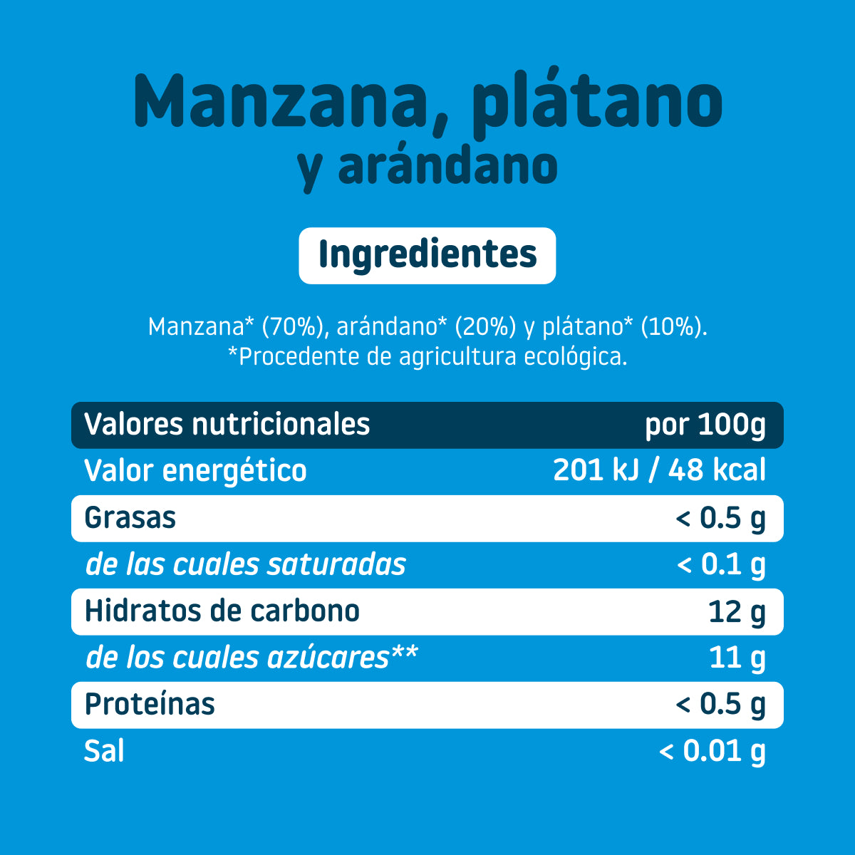 Tabla nutricional e ingredientes del tarrito de arándanos a partir de +6 meses