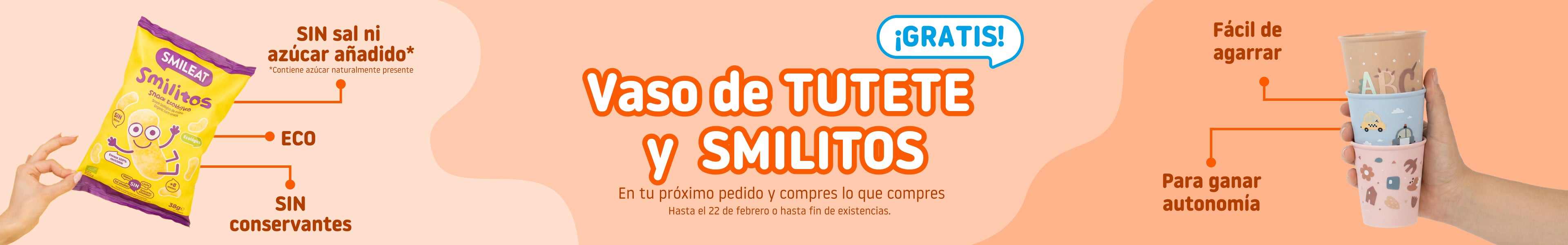 Promoción Mes del Bebé Smileat: regalo de tutete y Smilitos de maíz en tu pedido de alimentación infantil ecológica.