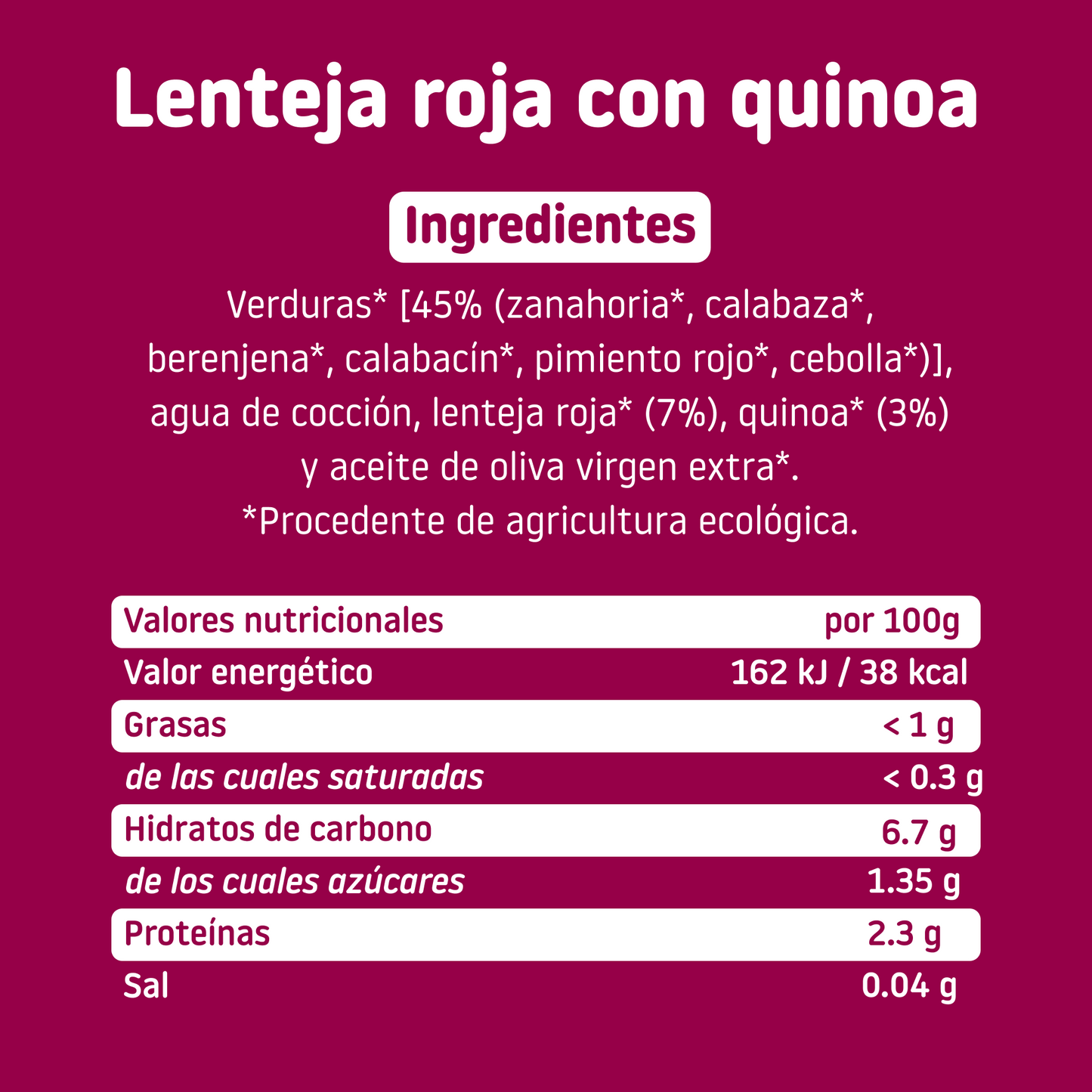 Tarrito de CA-CHI-TOS de lenteja roja con quinoa