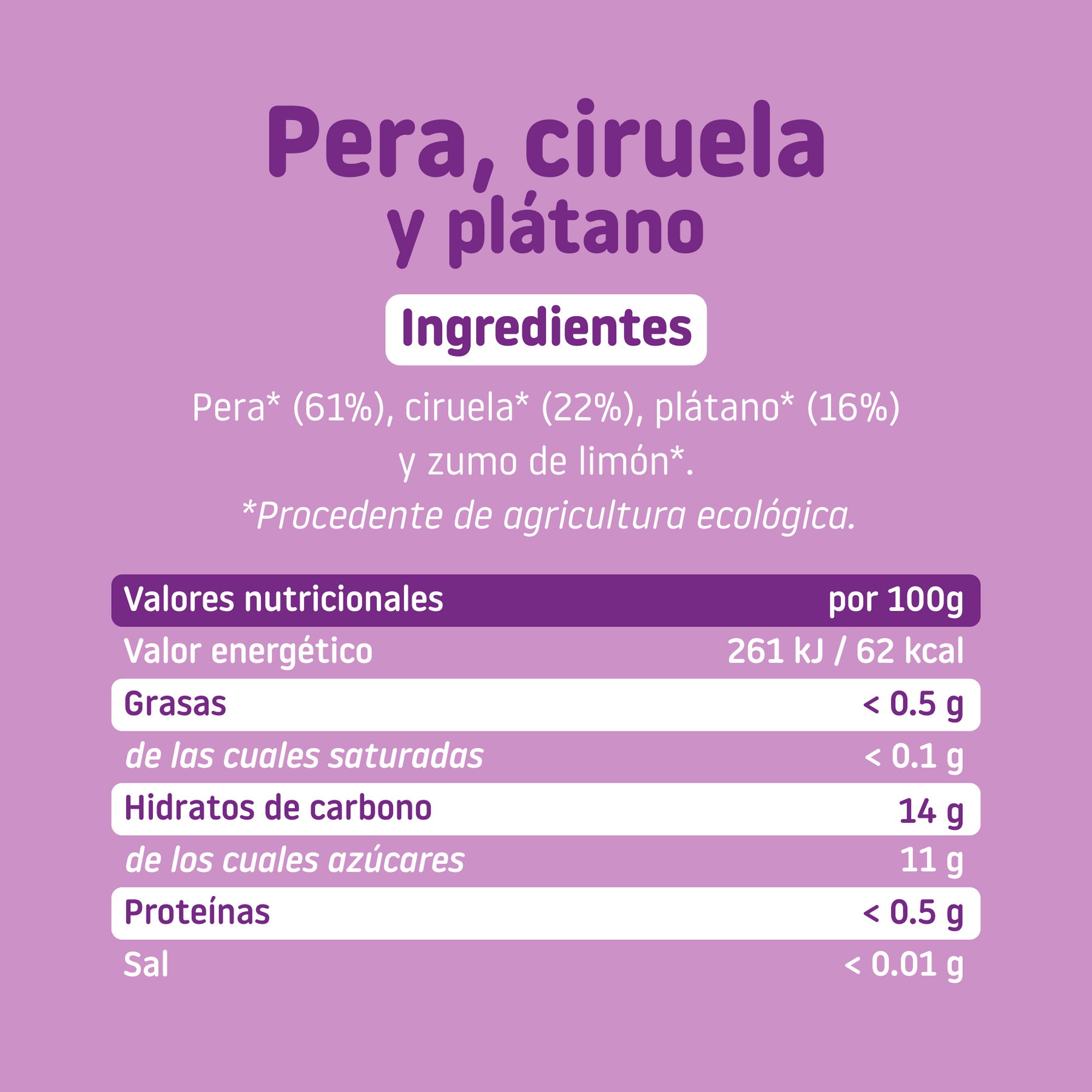 Tarrito de pera, ciruela y plátano