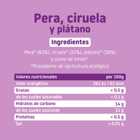 Tarrito de pera, ciruela y plátano