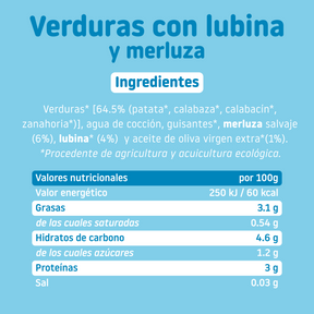 Tarrito de verduras con lubina y merluza